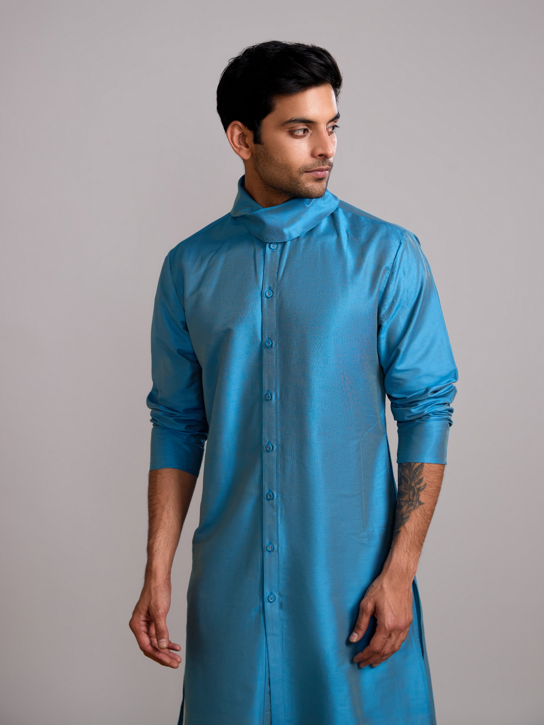 Cowl neck straight kurta- Blue moon