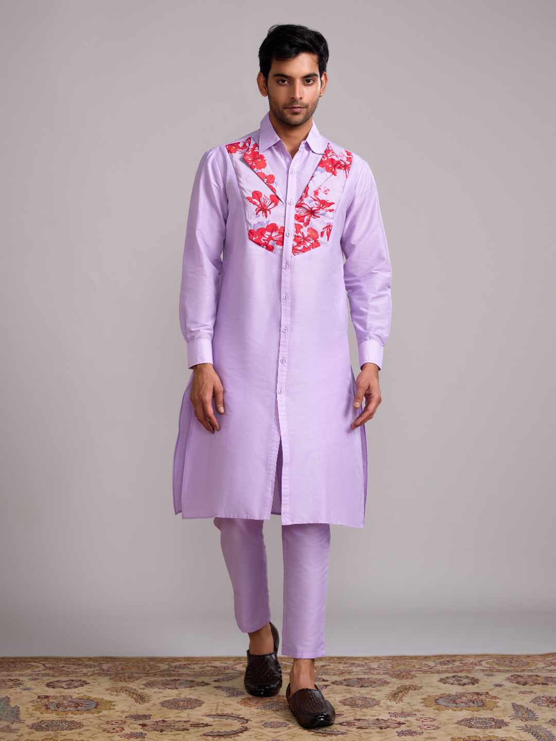 Gulmohar Classic collar straight kurta- Lavender