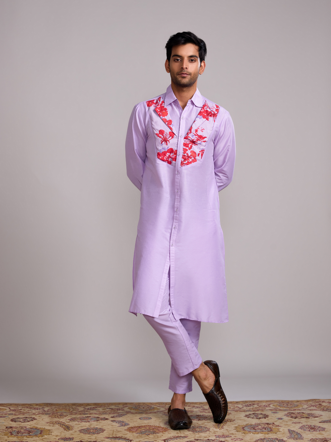 Gulmohar Classic collar straight kurta- Lavender