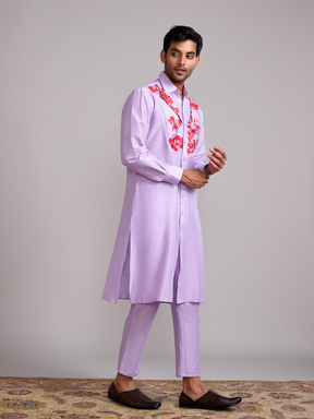 Gulmohar Classic collar straight kurta- Lavender