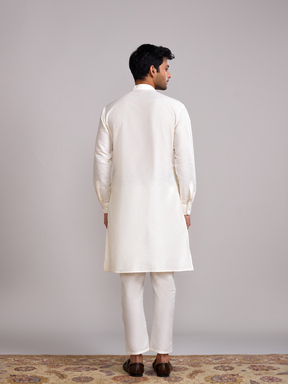 Mandarin collar front pleats straight kurta- Ivory