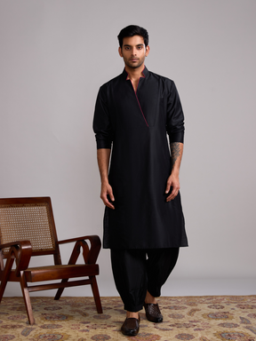 Classic collar straight kurta- Rich Black