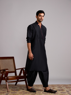 Classic collar straight kurta- Rich Black