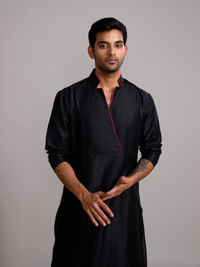 Classic collar straight kurta- Rich Black