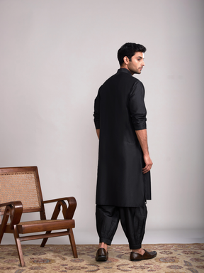 Classic collar straight kurta- Rich Black