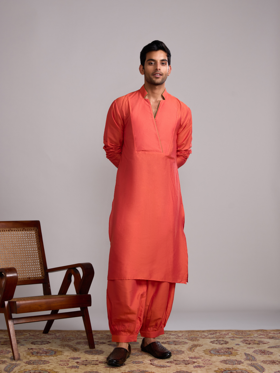 Classic collar straight kurta- Spicy orange