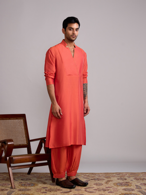 Classic collar straight kurta- Spicy orange