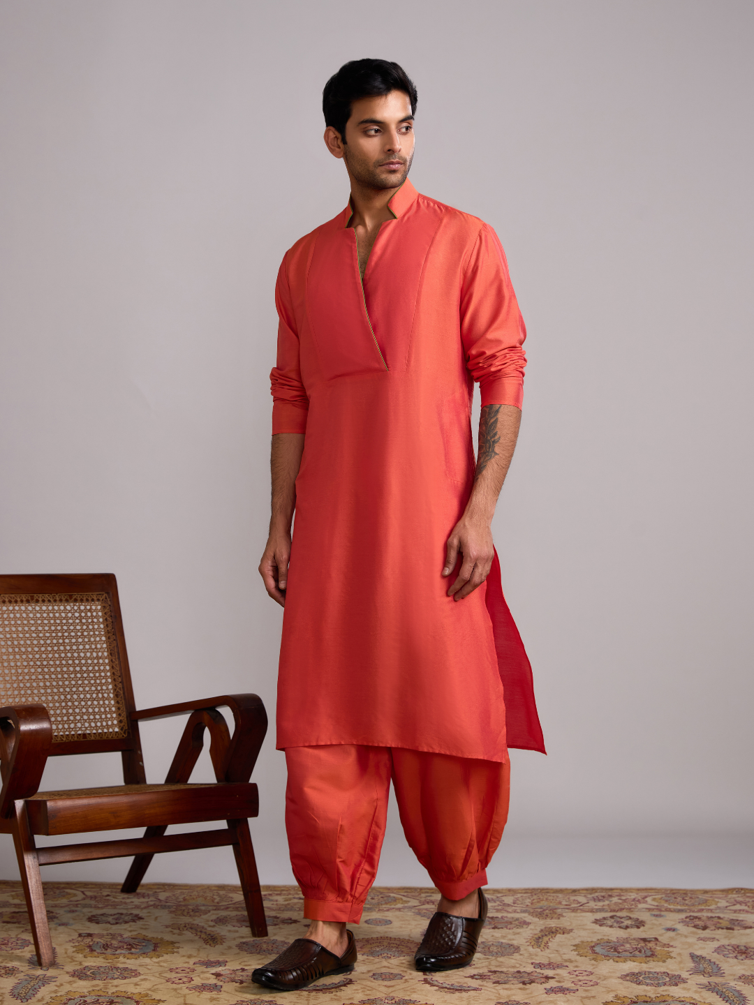 Classic collar straight kurta- Spicy orange