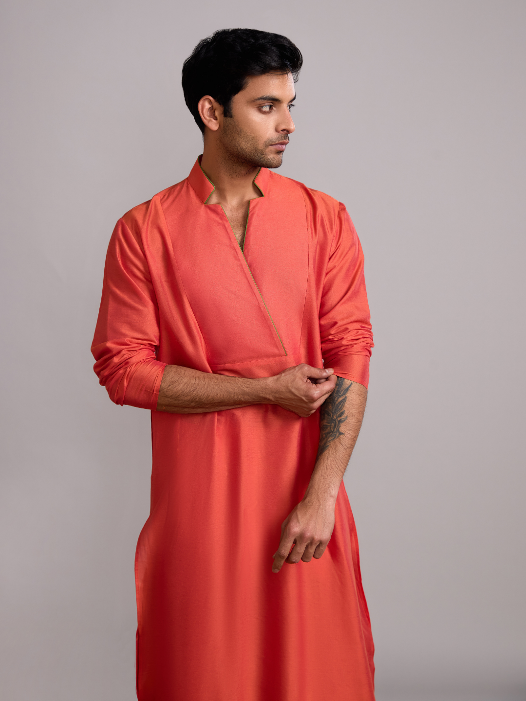 Classic collar straight kurta- Spicy orange