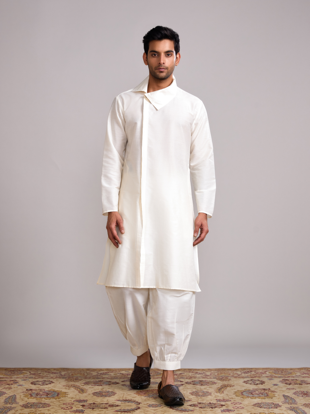 Classic collar straight kurta- Ivory