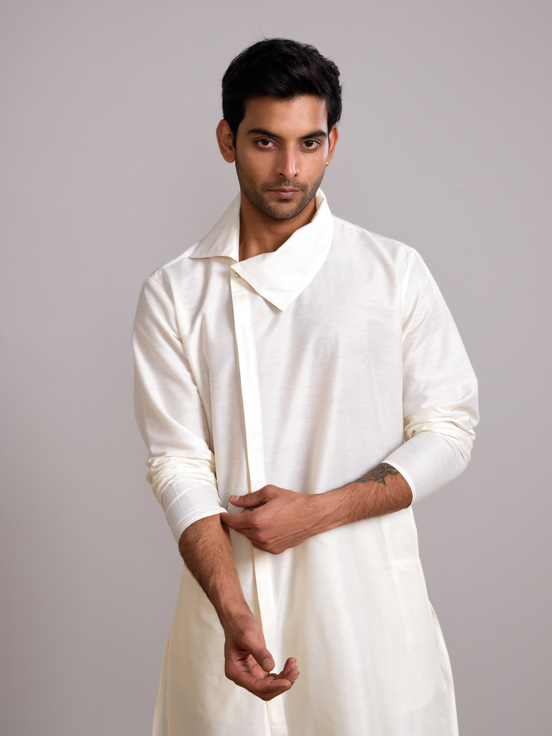 Classic collar straight kurta- Ivory