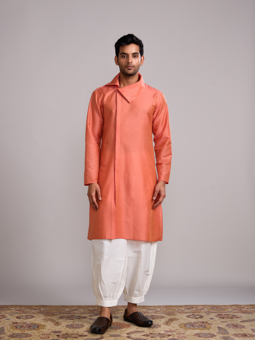 Classic collar straight kurta- Peach fuzz