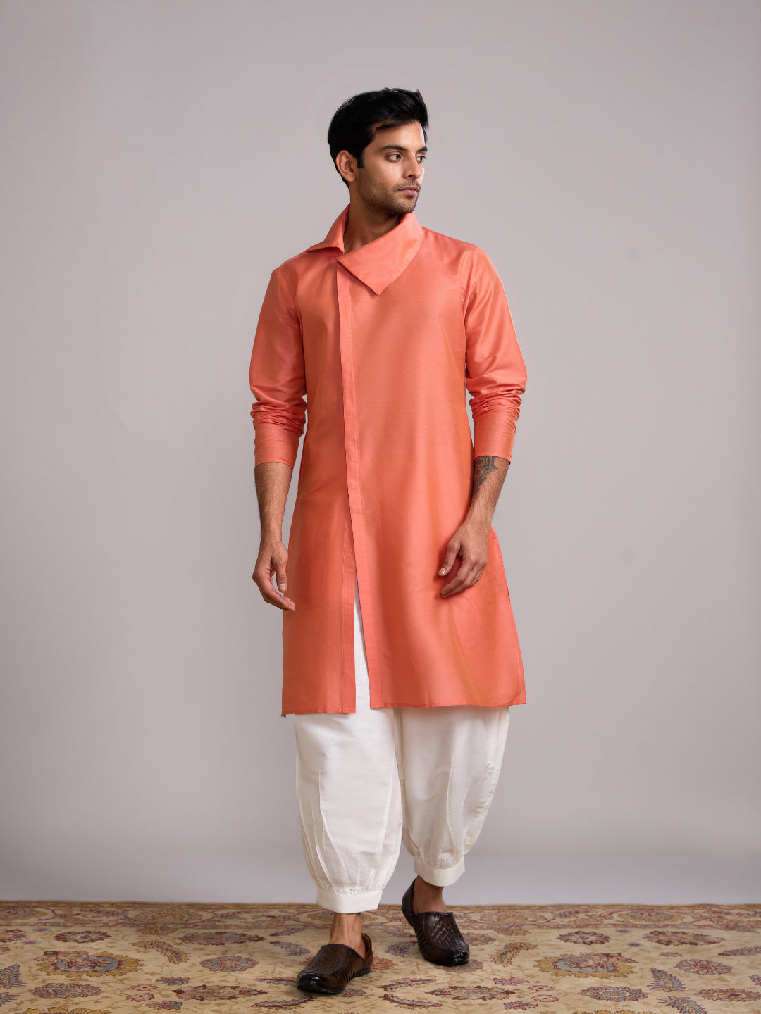 Classic collar straight kurta- Peach fuzz