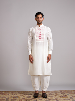 Pintuck yoke straight kurta- Ivory