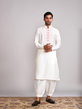 Pintuck yoke straight kurta- Ivory