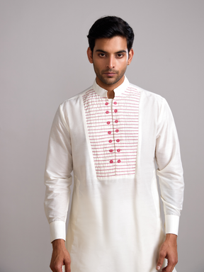 Pintuck yoke straight kurta- Ivory