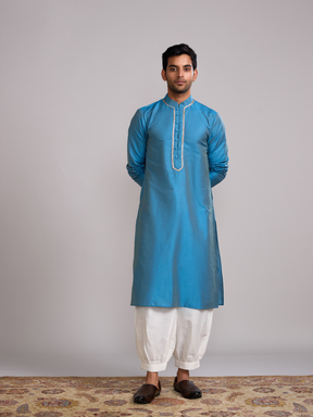 Button loops closure straight kurta- Blue moon