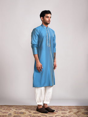 Button loops closure straight kurta- Blue moon