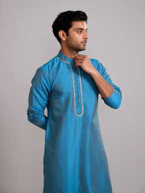 Button loops closure straight kurta- Blue moon