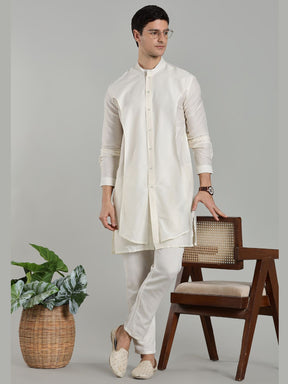 White Flap Detail Button Down Kurta