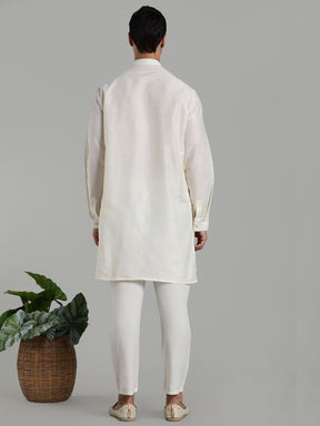 White Flap Detail Button Down Kurta