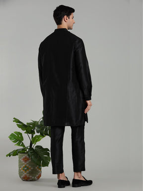 Black Flap Detail Button Down Kurta