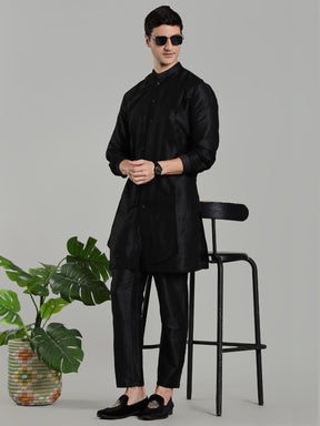 Black Flap Detail Button Down Kurta