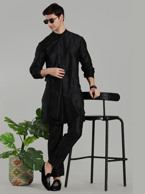 Black Flap Detail Button Down Kurta