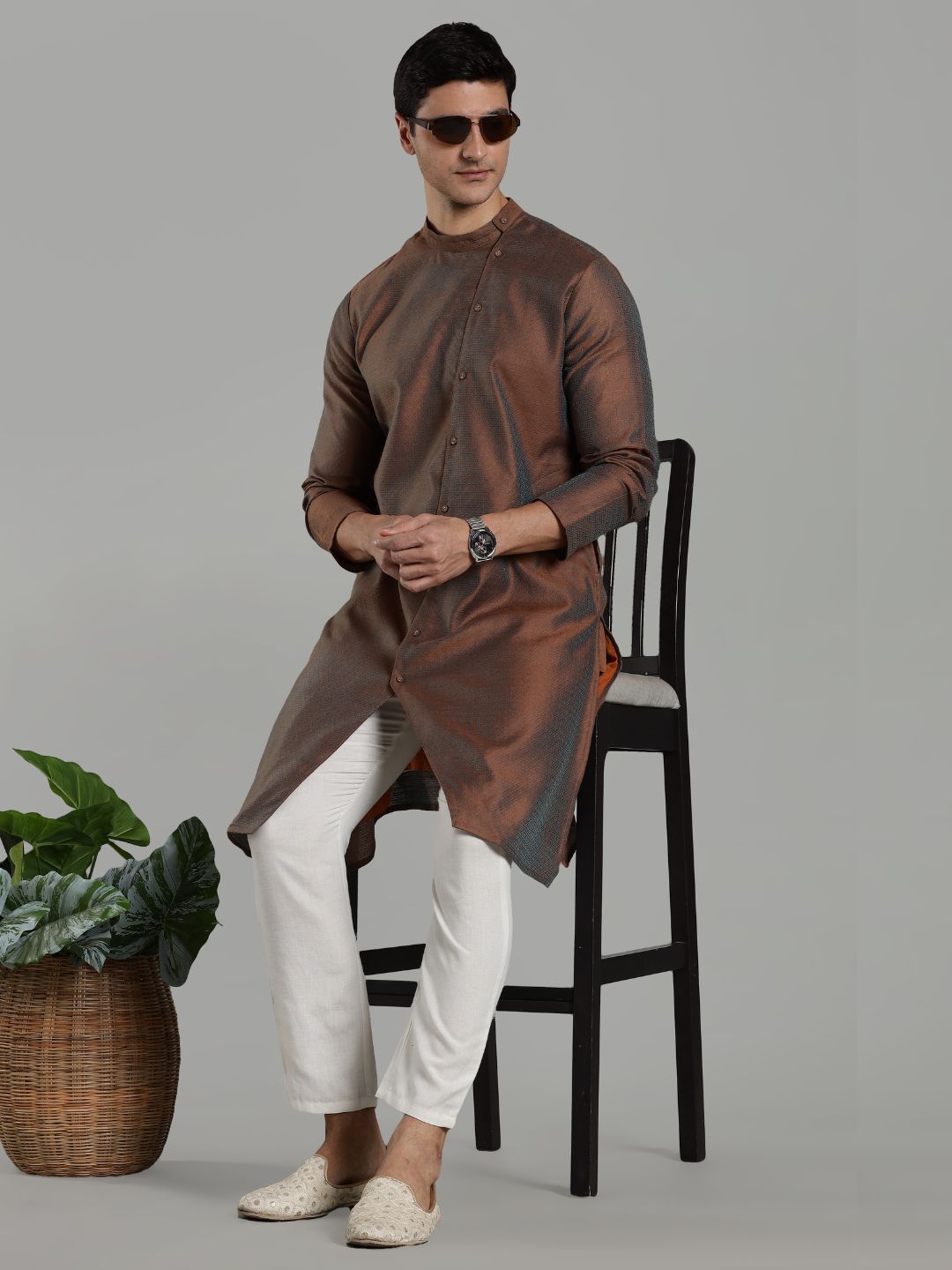 Asymmetric Jacquard Kurta