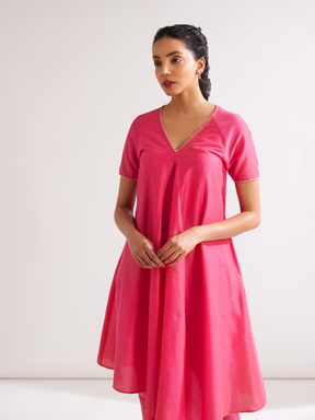 Gulmohar Petal kurta highlighted with gota patti paired with pegged pants along with dupatta- Raspberry