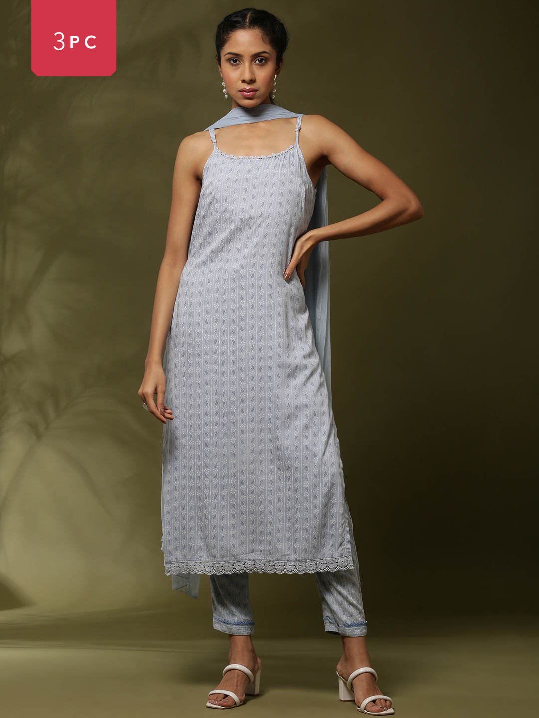 Printed kurta set- Light Blue