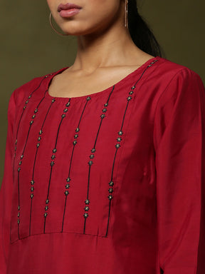 Embroidered 3pc kurta set with cvontrast color pant and dupatta-