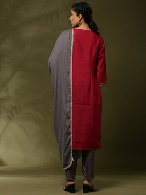Embroidered 3pc kurta set with cvontrast color pant and dupatta-