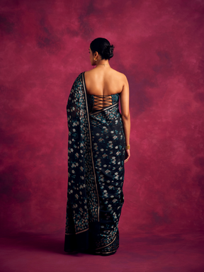 Banarasi sakura woven zari saree-Rich black