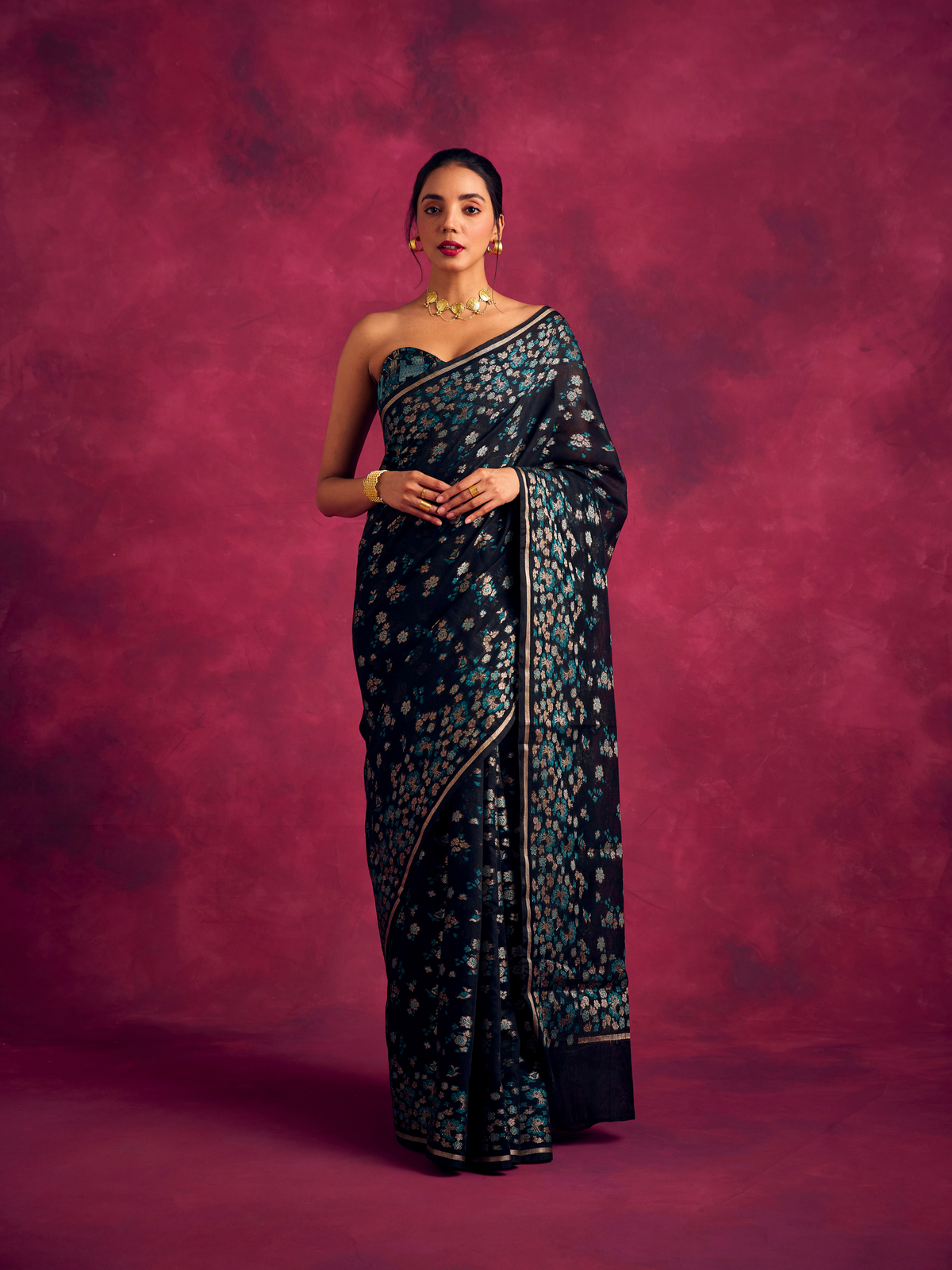 Banarasi sakura woven zari saree-Rich black