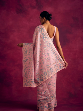Banarasi sakura woven zari saree-Sakura pink