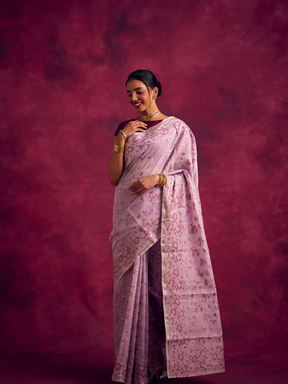 Banarasi sakura woven zari saree-Lavender