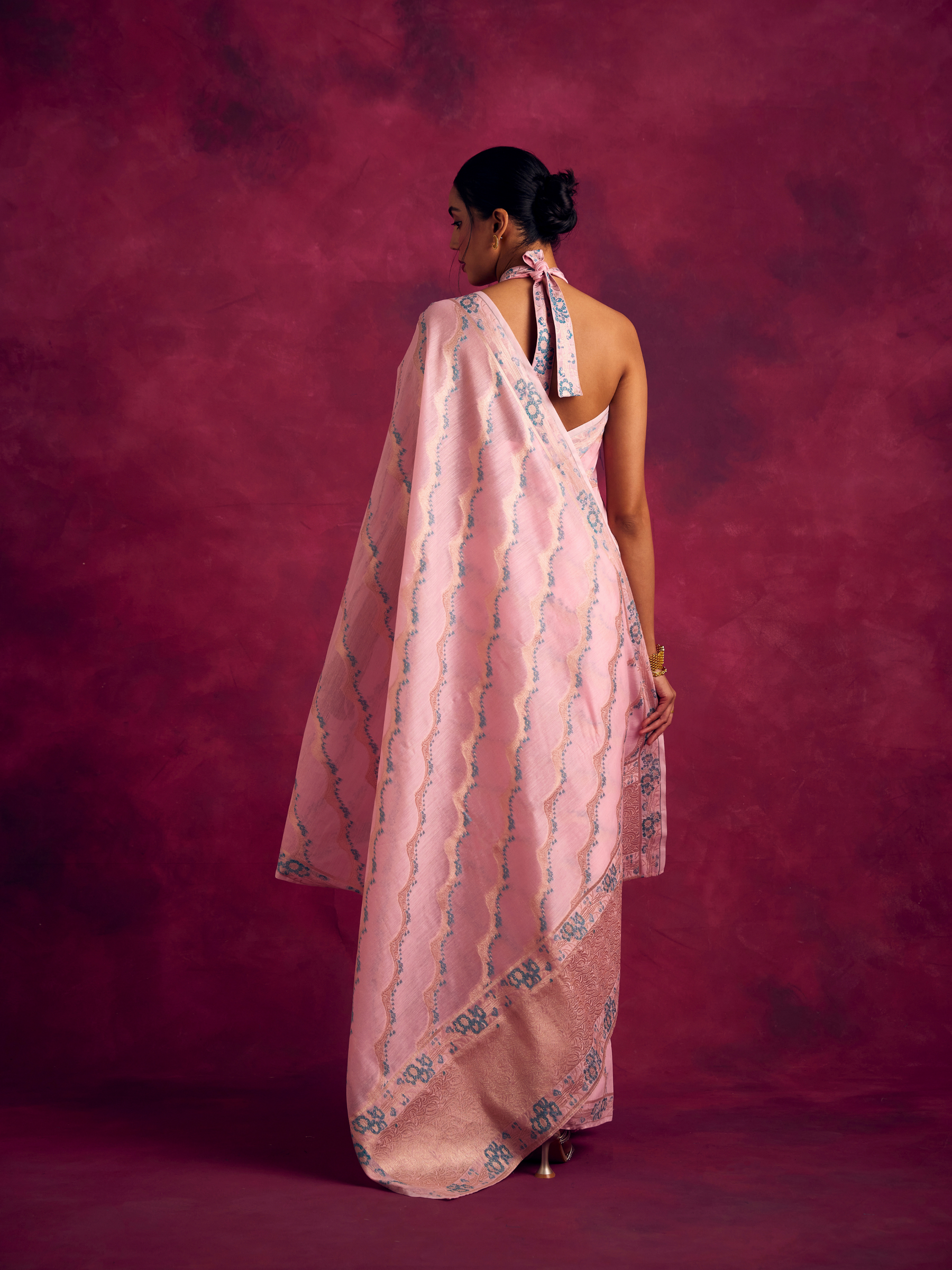 Banarasi kamikaze woven zari saree-Pastel Pink