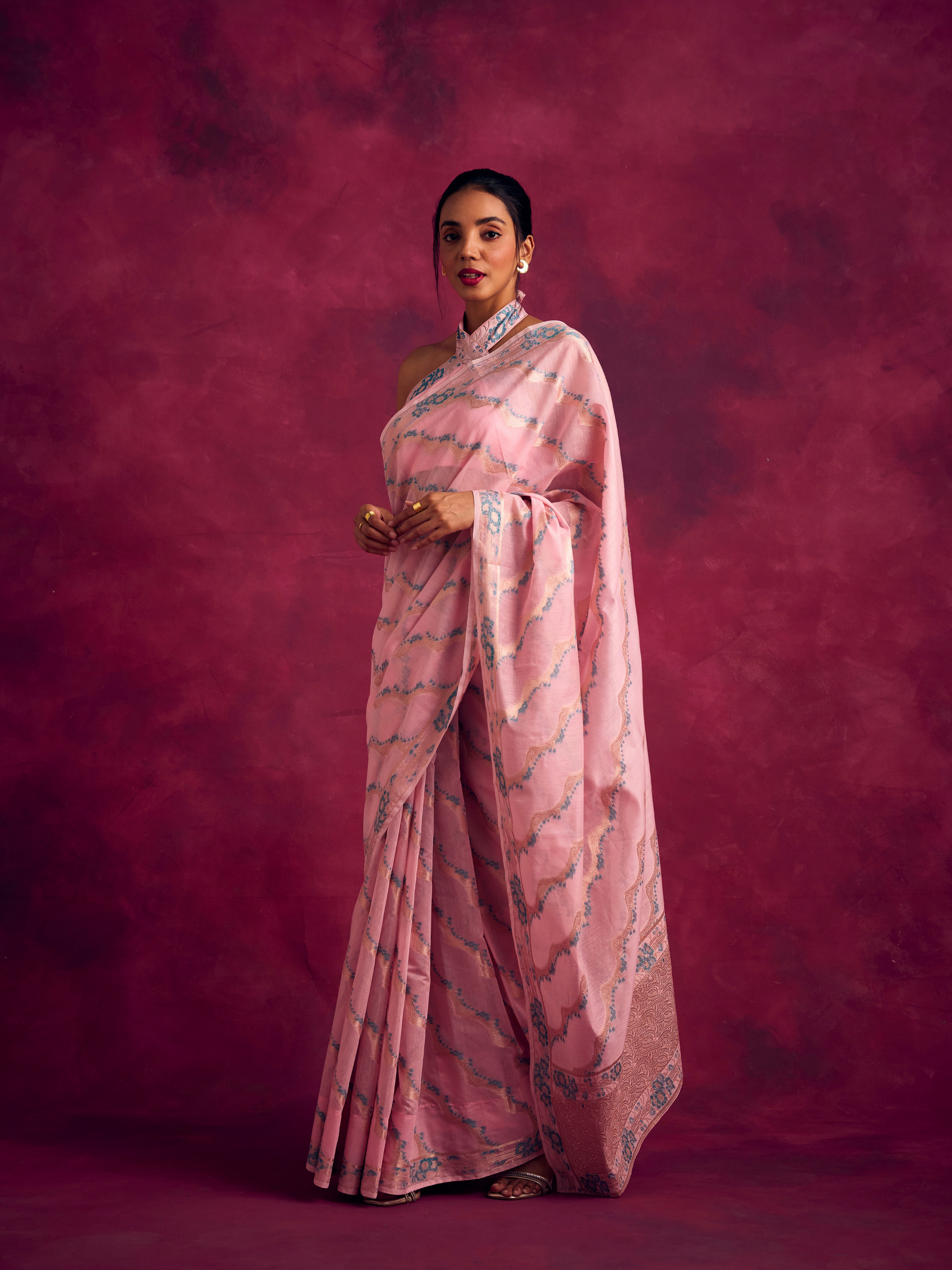 Banarasi kamikaze woven zari saree-Pastel Pink