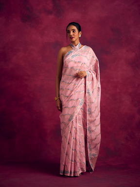 Banarasi kamikaze woven zari saree-Pastel Pink