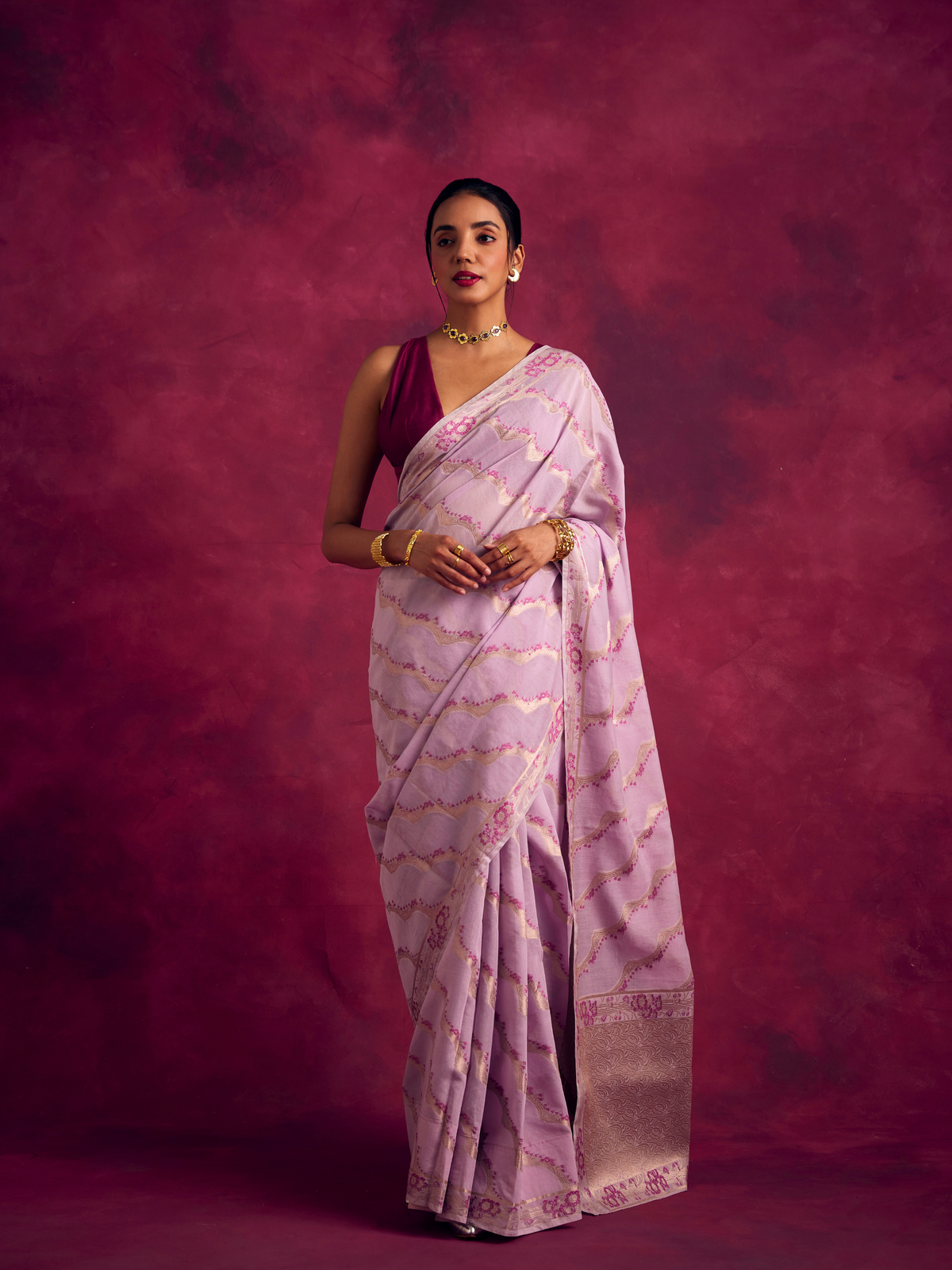 Banarasi kamikaze woven zari saree-Lavender