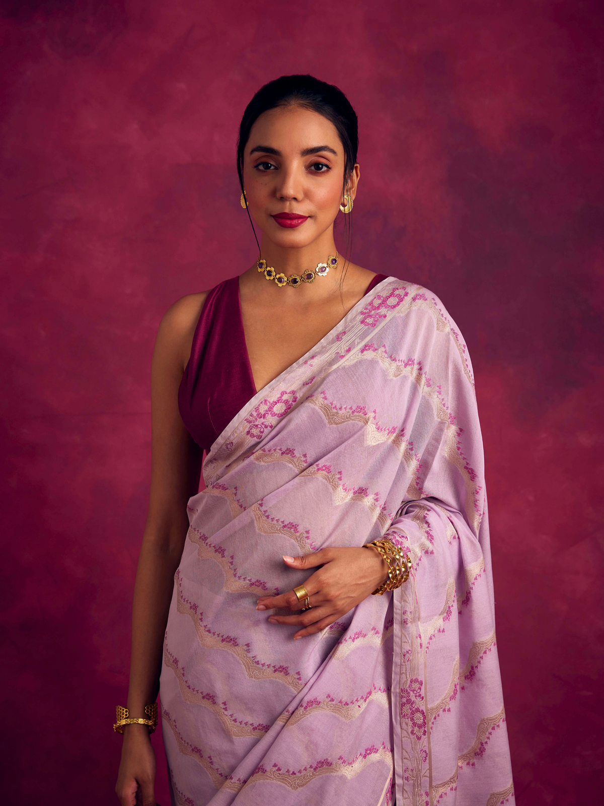 Banarasi kamikaze woven zari saree-Lavender