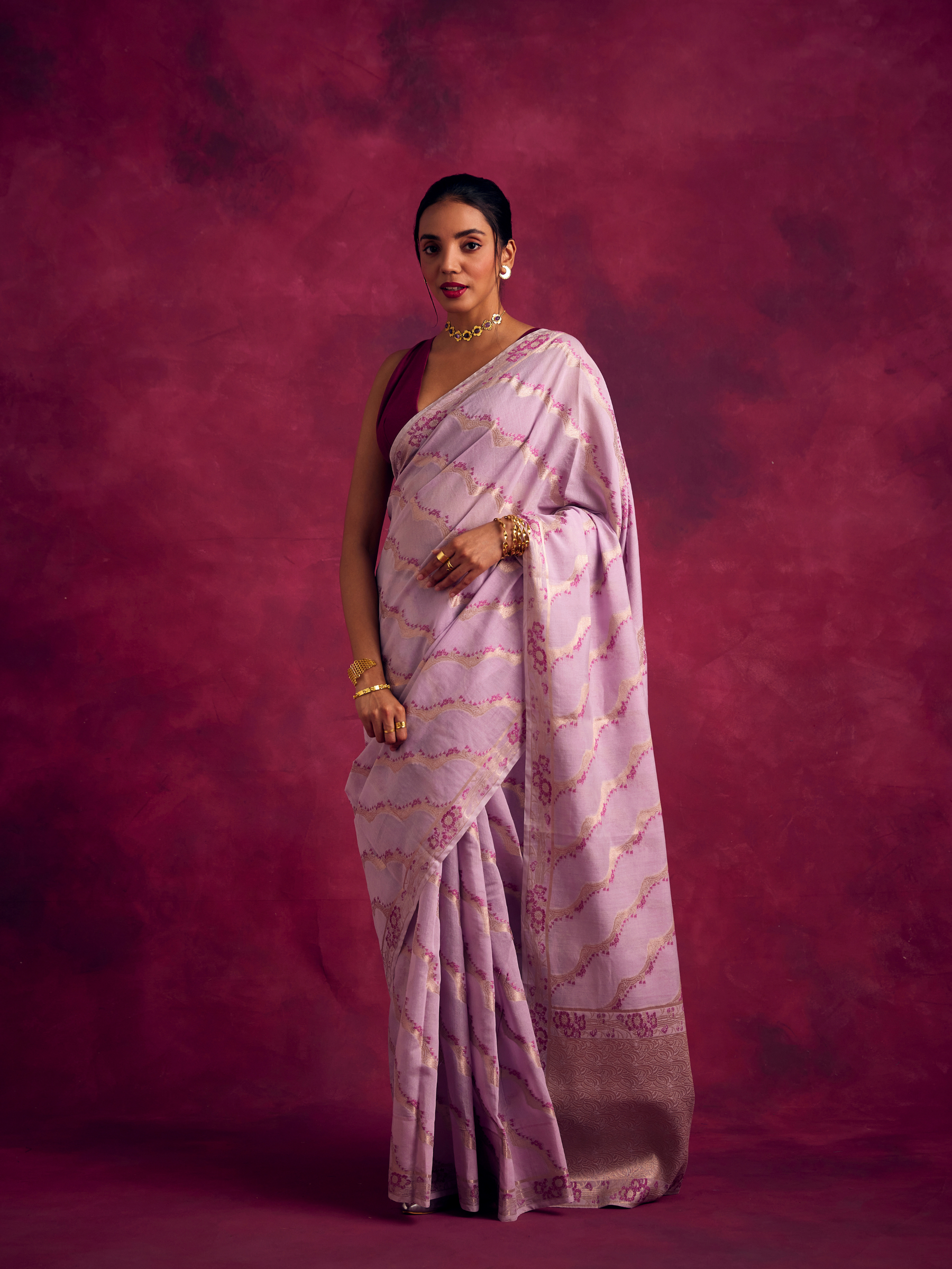 Banarasi kamikaze woven zari saree-Lavender