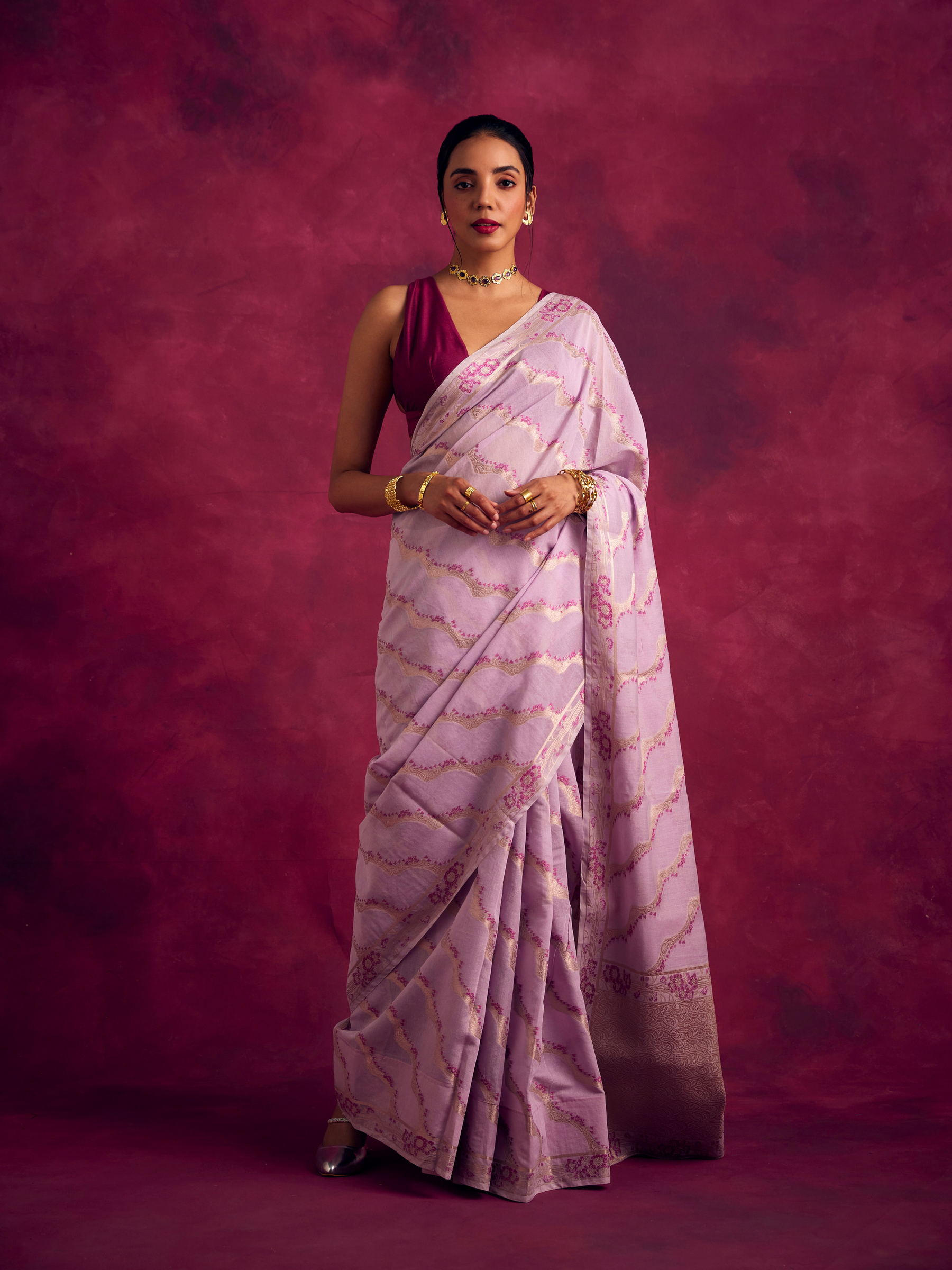 Banarasi kamikaze woven zari saree-Lavender