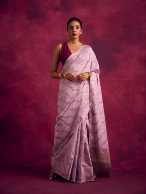 Banarasi kamikaze woven zari saree-Lavender