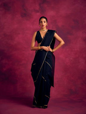 Semi Chinia Silk saree with gota patti highlights-Rich Black