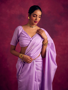 Semi Chinia Silk saree with gota patti highlights-Lavender