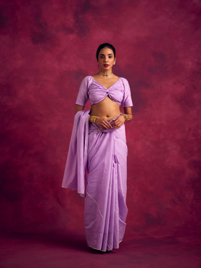 Semi Chinia Silk saree with gota patti highlights-Lavender