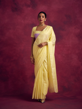 Semi Chinia Silk saree with gota patti highlights-Lemon yellow