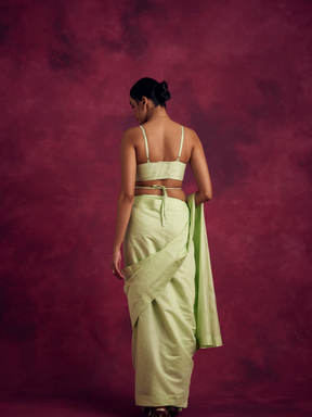 Semi Chinia Silk woven saree -Pistachio green